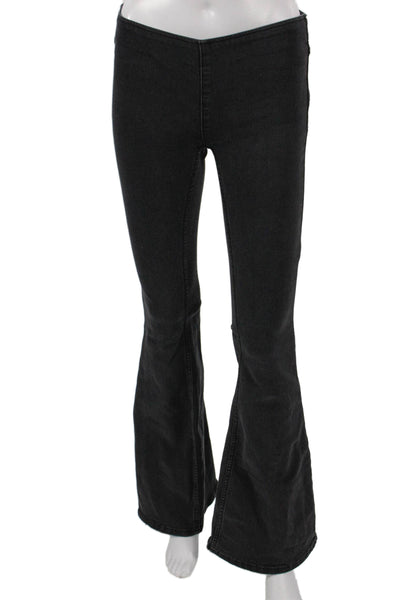 We The Free Womens Flared Jeans Black Cotton Blend Elastic Waist Size 24