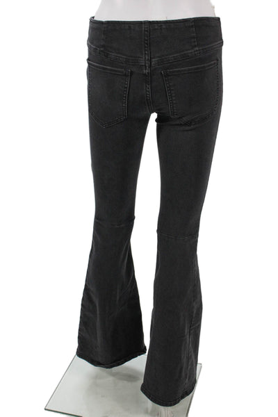 We The Free Womens Flared Jeans Black Cotton Blend Elastic Waist Size 24