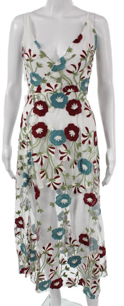Tularosa Womens White Floral Maxi Dress V-Neck Sleeveless Zip Size S