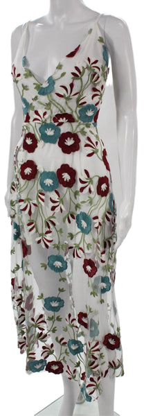 Tularosa Womens White Floral Maxi Dress V-Neck Sleeveless Zip Size S