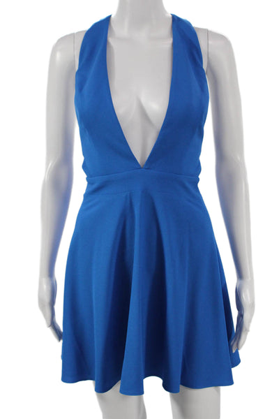 NBD X The Naven Twins Women Fit & Flare Blue Halter Short Dress Zip Size S