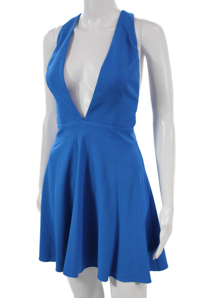 NBD X The Naven Twins Women Fit & Flare Blue Halter Short Dress Zip Size S