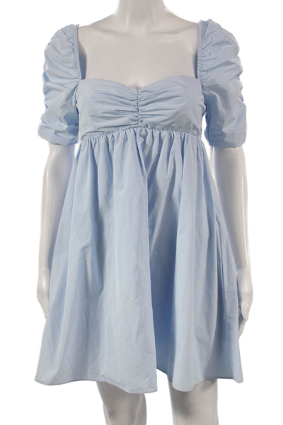 Amanda Uprichard Women Fit & Flare Dress Blue Sweetheart Short Sleeve Size S