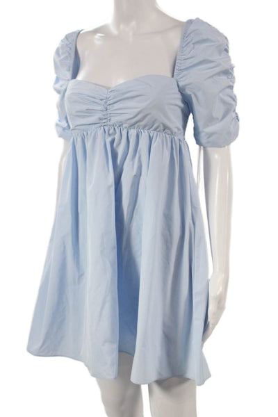 Amanda Uprichard Women Fit & Flare Dress Blue Sweetheart Short Sleeve Size S