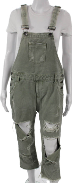 One by One Teaspoon Womens Green Cotton Square Neck Jumpsuit Buckle Size 24