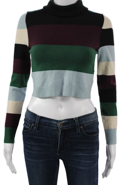 Joos Tricot Womens Pullover Turtleneck Striped Multicolor Merino Wool Size M