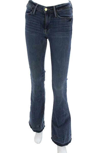 Frame Women Flared Jeans Blue Cotton Mid Rise Inseam 33 Size 24