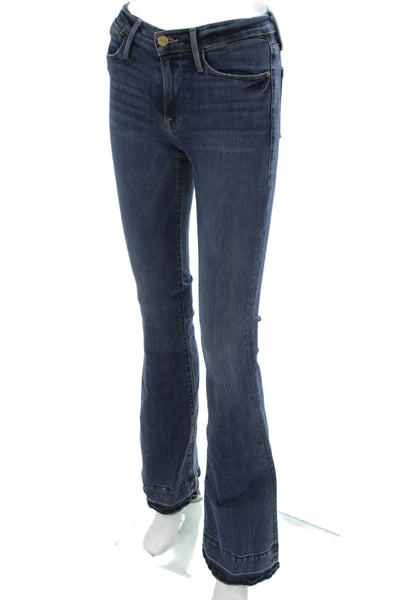 Frame Women Flared Jeans Blue Cotton Mid Rise Inseam 33 Size 24