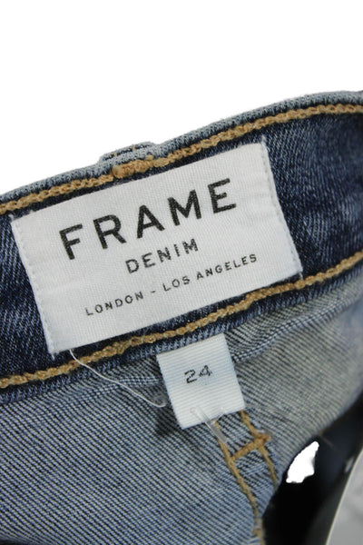 Frame Women Flared Jeans Blue Cotton Mid Rise Inseam 33 Size 24