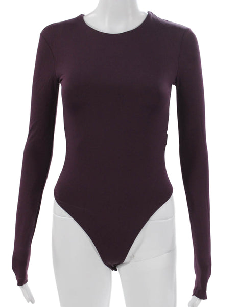 Zara Women One Piece Long Sleeve Round Neck Purple Polyamide Solid Size S