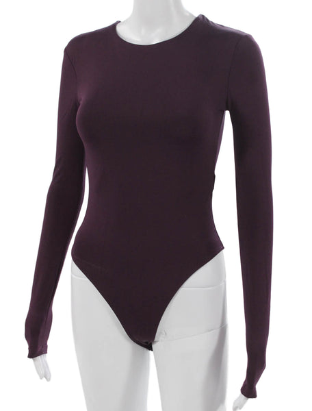 Zara Women One Piece Long Sleeve Round Neck Purple Polyamide Solid Size S