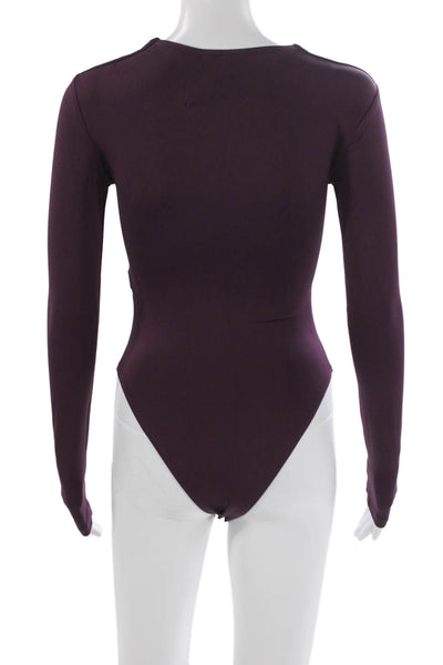 Zara Women One Piece Long Sleeve Round Neck Purple Polyamide Solid Size S