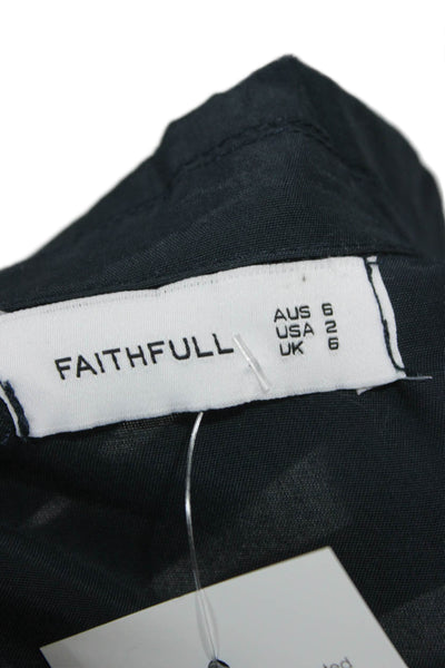 Faithfull Womens Cropped Blouse Collared Tie Long Sleeve Blue Viscose Size 2