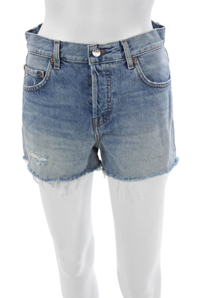 Grlfrnd Womens Cut-Off Shorts Blue 100% Cotton Button Size 24