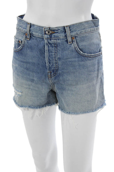 Grlfrnd Womens Cut-Off Shorts Blue 100% Cotton Button Size 24