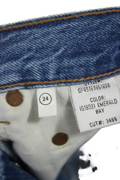 Grlfrnd Womens Cut-Off Shorts Blue 100% Cotton Button Size 24