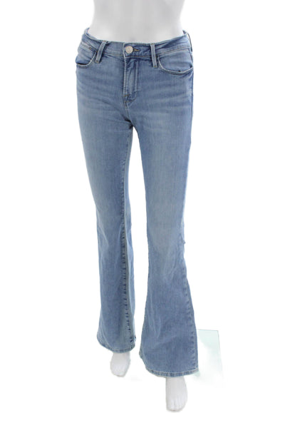 Frame Women Flared Jeans Blue Cotton Mid Rise Button Inseam 34 Size 24