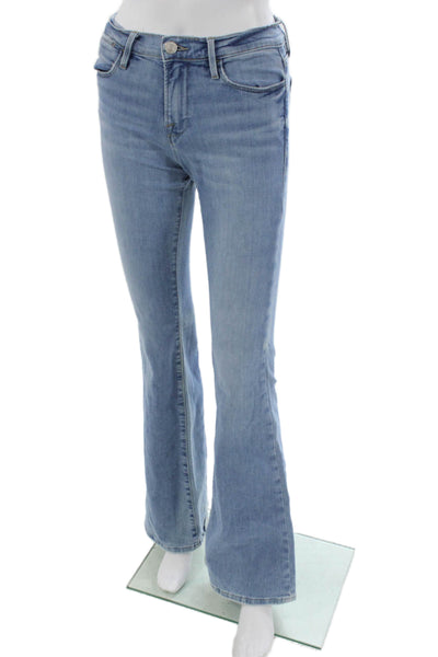 Frame Women Flared Jeans Blue Cotton Mid Rise Button Inseam 34 Size 24