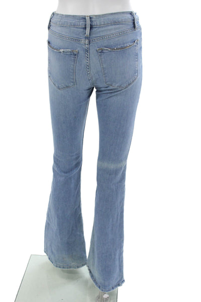 Frame Women Flared Jeans Blue Cotton Mid Rise Button Inseam 34 Size 24