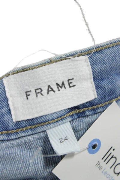 Frame Women Flared Jeans Blue Cotton Mid Rise Button Inseam 34 Size 24