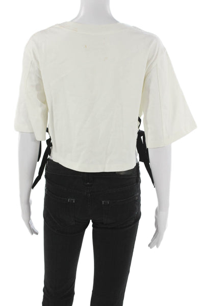 Cinq A Sept Women Cropped White Cotton Short Sleeve Round Neck T-Shirt Size XS