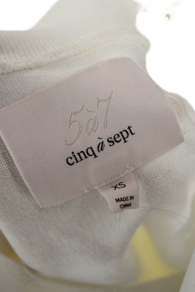 Cinq A Sept Women Cropped White Cotton Short Sleeve Round Neck T-Shirt Size XS
