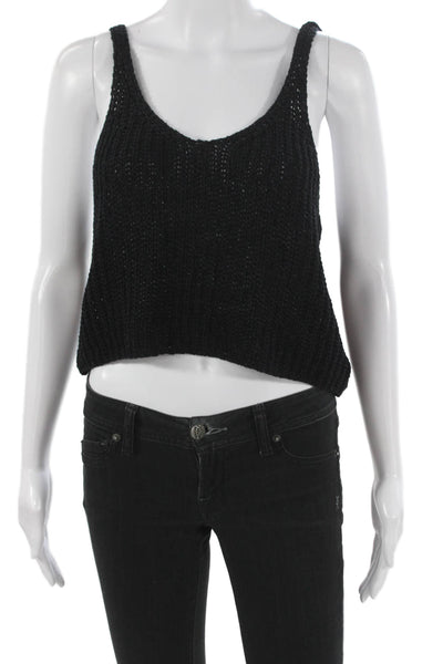 Rumor Boutique Womens Cropped Tank Black Cotton Scoop Neck Sleeveless Size M