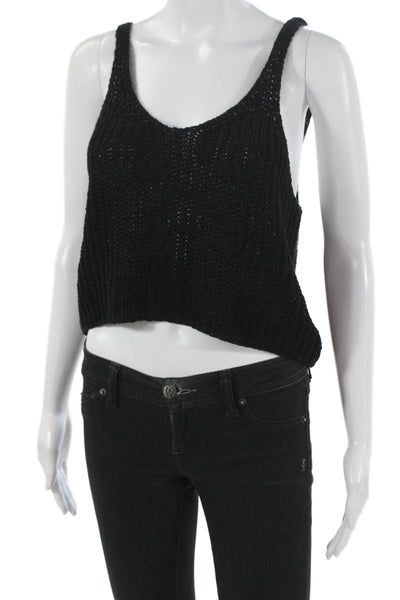 Rumor Boutique Womens Cropped Tank Black Cotton Scoop Neck Sleeveless Size M