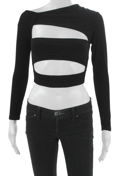 Atoir Women Cropped One Shoulder Long Sleeve T-Shirt Black Viscose Size 4