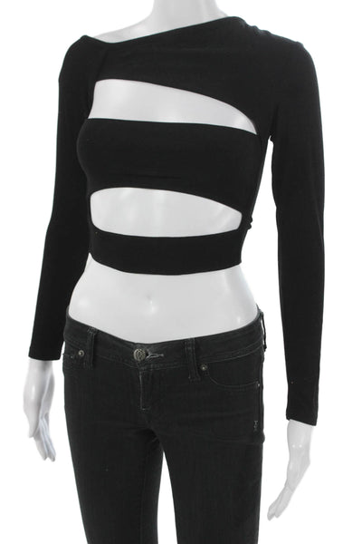 Atoir Women Cropped One Shoulder Long Sleeve T-Shirt Black Viscose Size 4