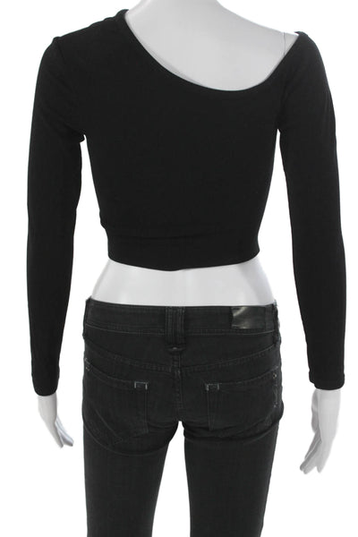 Atoir Women Cropped One Shoulder Long Sleeve T-Shirt Black Viscose Size 4