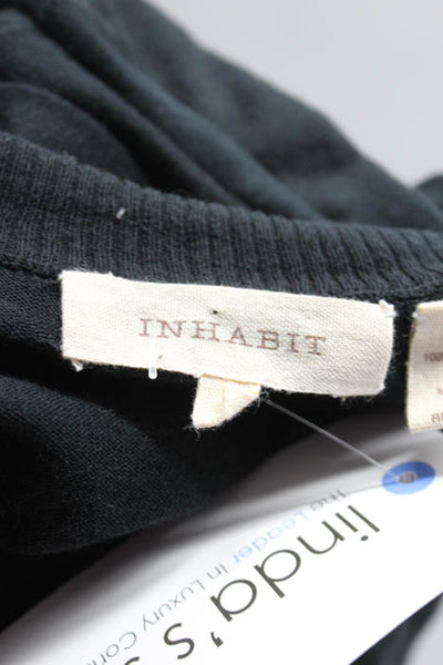 Inhabit Black Cotton Button Down Long Sleeve Scoop Neck Cardigan Size Medium