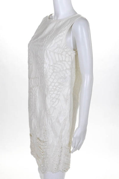 Fendi White Cotton Distressed Sleeveless Shift Dress Size 40