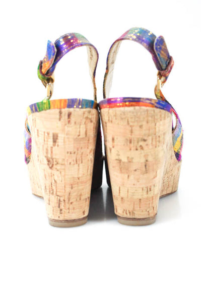 Stuart Weitzman Multi Color Plaid Peep Toe Slingbacks Wedges Pumps Size 7