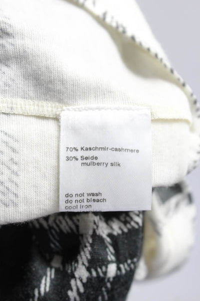 Akris Gray White Cashmere Silk Blend Plaid Check Scoop Neck Blouse Top Size 8