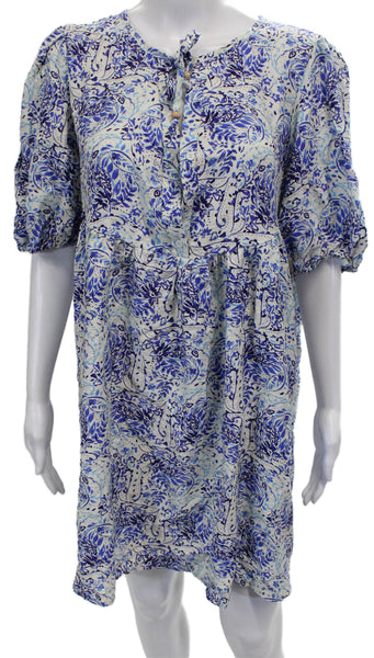 Cupshe Women Shift Dress Blue Paisley V-Neck Half Sleeve Mini Rayon Size L
