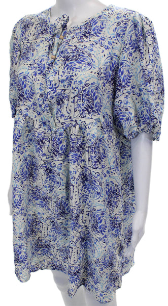 Cupshe Women Shift Dress Blue Paisley V-Neck Half Sleeve Mini Rayon Size L