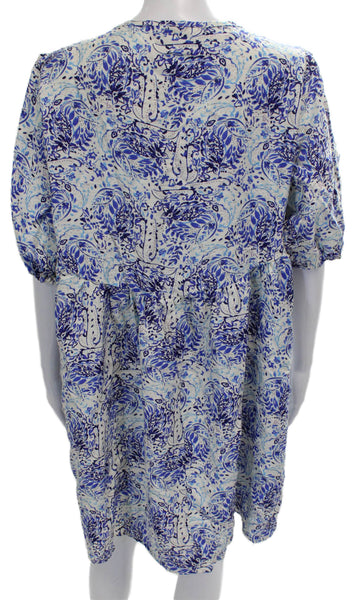 Cupshe Women Shift Dress Blue Paisley V-Neck Half Sleeve Mini Rayon Size L