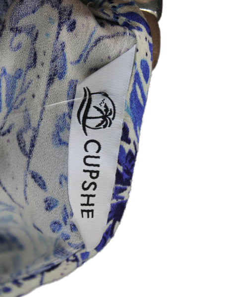 Cupshe Women Shift Dress Blue Paisley V-Neck Half Sleeve Mini Rayon Size L