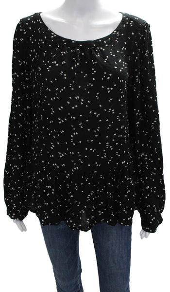 Maeve Anthropologie Womens Tunic Black Polka Dot Viscose Long Sleeve Size XL