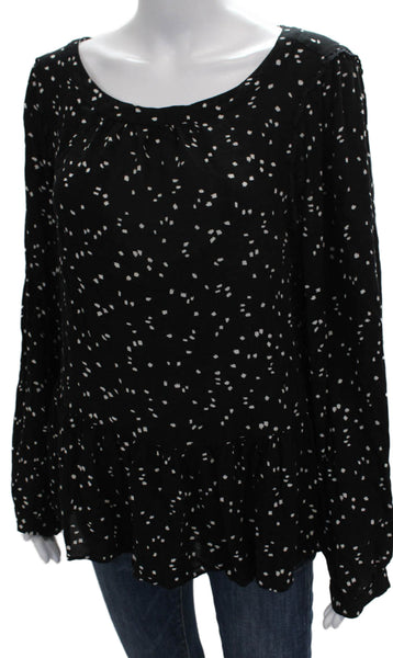 Maeve Anthropologie Womens Tunic Black Polka Dot Viscose Long Sleeve Size XL