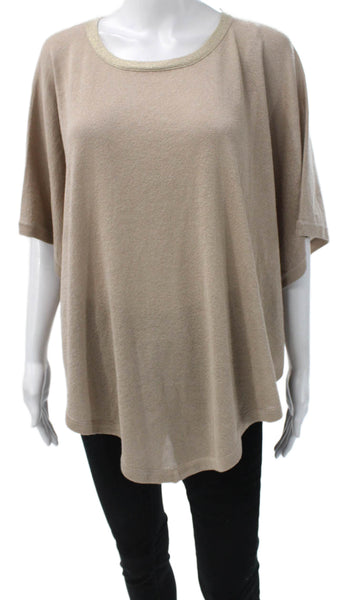 Joseph Ribkoff Women Beige Rayon Short Sleeve Round Neck Basic T-Shirt Size S
