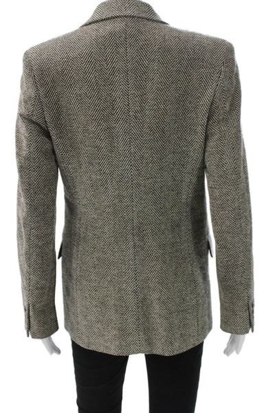 Max Mara Women Black Herringbone Wool Blend Blazer Long Sleeve Button Size 8