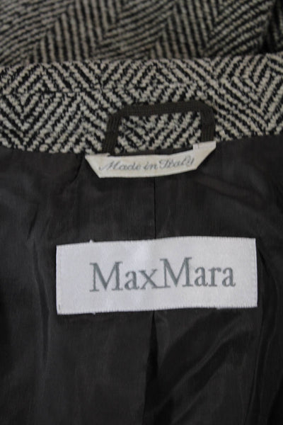 Max Mara Women Black Herringbone Wool Blend Blazer Long Sleeve Button Size 8