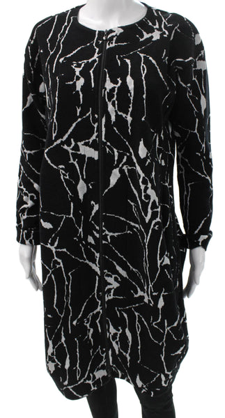Bitte Kai Rand Women Full Zip Sweater Black Geometric Cotton Round Neck Size L
