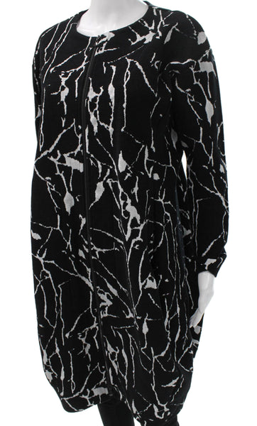 Bitte Kai Rand Women Full Zip Sweater Black Geometric Cotton Round Neck Size L