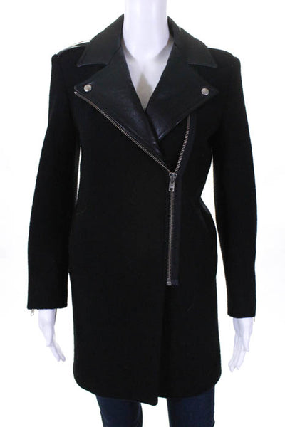 Sandro Black Wool Long Sleeve Zip Up Jacket Size European 36