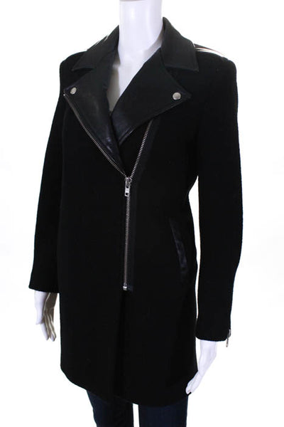 Sandro Black Wool Long Sleeve Zip Up Jacket Size European 36