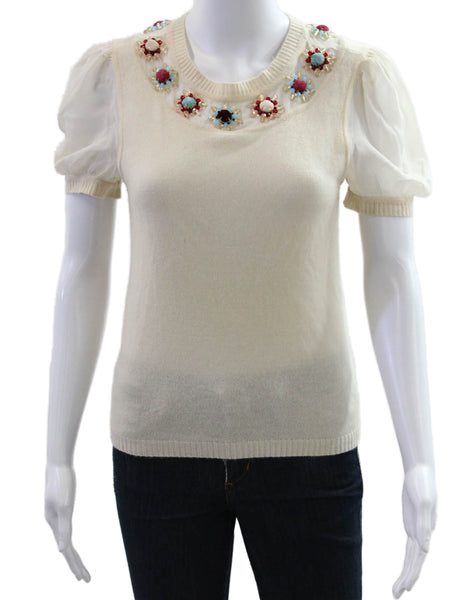 Cynthia Cynthia Steffe Women Sweater Cashmere Ivory Crew Short Sleeve Size S