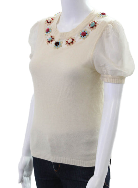 Cynthia Cynthia Steffe Women Sweater Cashmere Ivory Crew Short Sleeve Size S